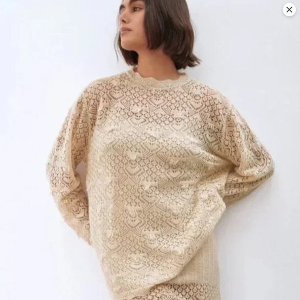 Zara Wool Angora Blend Pointelle Knit Sweater | Size L